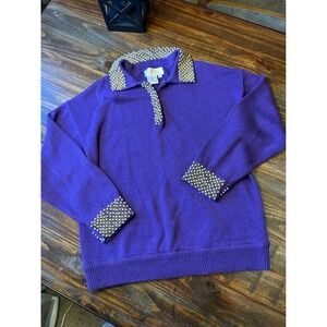 Maurada Vintage Sweater Purple Glam Beaded Collar & Cuffs Women's Large